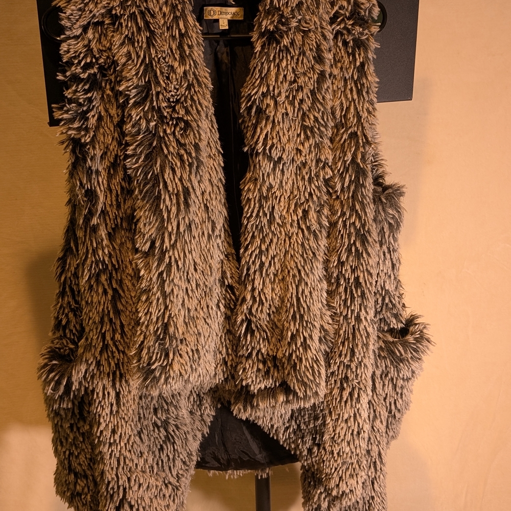 Faux Fur Vest in Brown and Gray